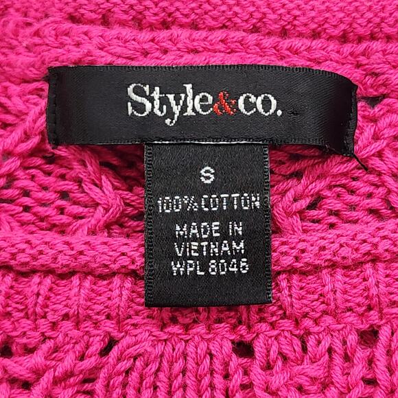 Style&Co Sweater Womens S Pink Crew Neck Pull Over Curved Hem Cotton Knit - Picture 3 of 8
